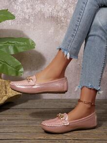 2025Women's Spring New ArrivalTrendsGold Chain Elegant Slip-On Loafers,Lightweight, Comfortable, VersatileRubber Flat Shoes - Pink - View 10