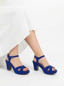 Soraia 女士厚底寬跟涼鞋 - 優雅交叉綁帶踝帶款 - 適合派對、婚禮和夏季穿著 - 多種顏色可選，沙灘搭扣 - 藍色 - 查看 7