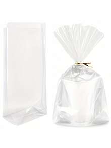 30pcs/Pack Flat Bottom Accordion Style Transparent Gift Bags With Drawstring, Party Favor Bags - Multicolor - View 4