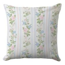 Floral Pillow Cover 20x20 – Vintage Rose And Blue Flower Cushion Case With Striped Pattern – Cottagecore Throw Pillow For Sofa, Bedroom Or Grandmillennial Decor - VintageRose - 查看 2