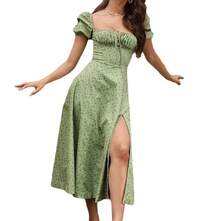 European And American Women's Fashion Spring New Dress Fashionable Fresh Floral Backless Slit Dress One Piece - Image Color 12 - View 5