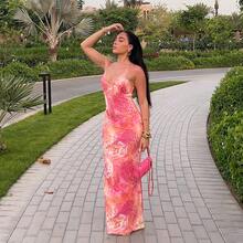 YJ25482PFO European And American Style Fashion Printed Strap Dress Ins Summer New Sexy Waist-Cinching Bodycon Dress - 粉色 - 查看 6
