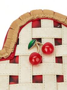 甜美心形斜挎包，女士可爱樱桃装饰红色单肩包，女孩趣味迷你手机包 - 紅色 - 查看 8