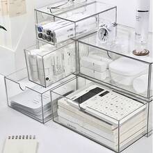 Bộ 1 hộp đựng đồ bằng nhựa trong suốt, 4 kích cỡ, đa chức năng dùng trong phòng tắm và bàn trang điểm, đựng mỹ phẩm, đồ dùng phòng ngủ, dụng cụ nhà bếp và đồ dùng văn phòng. - Trong sáng - Xem 4