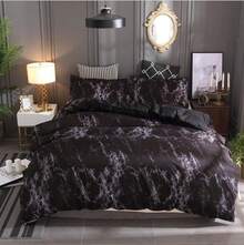 2/3pcs Soft Marbled Quilt Duvet Doona Cover Set Single Double Queen Super King Size With 2 Pillowcases For Bedroom Decor,Black Marbled Pattern Quilt Cover Set For Hotel Adults,Machine Wash,Polyester Fiber,Perfect For Back-To-School Season, Summer & Festival Gift,Multiple Sizes Available,Mother's Day - 黑色 - 查看 1