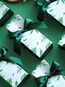 10/50个绿色棕榈叶图案礼品盒，派对和婚礼用品 - 綠色 - 查看 5
