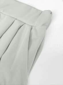 Set 2 bucăți pentru femei, culoare solidă, cu guler rotund, top scurt și croială lejeră, pantaloni lungi în două piese, primăvară-vară, casual, gri - Gri - Vizualizare 5