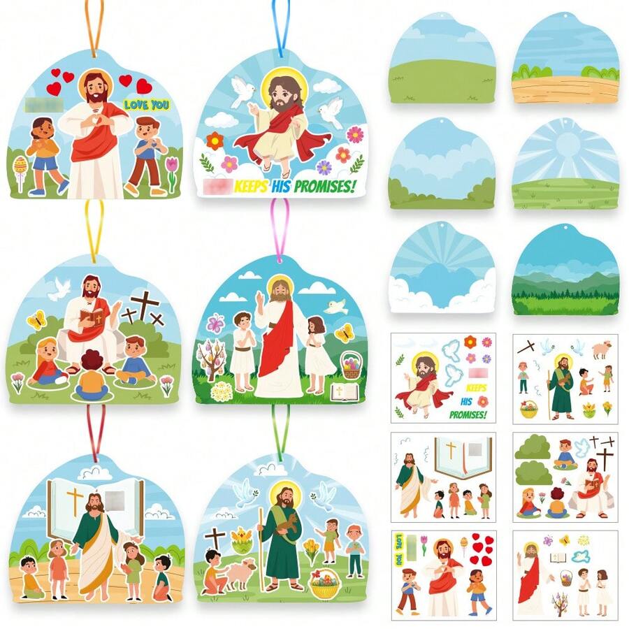 36张复活节贴纸，DIY复活节场景贴纸，手工复活节装饰贴纸工艺礼品套装（部分配件颜色随机），复活节礼物 - 彩色 - 查看 1