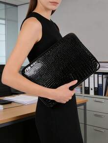 1pc Crocodile Grain PU Leather Laptop Sleeve, Polyester Laptop Bag, Waterproof Laptop Inner Sleeve, Suitable For Galaxy Book Flex (Black) - Black - View 3