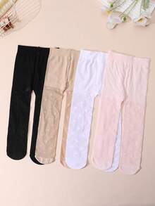 4双装女婴甜美可爱提花透气连裤袜，婴儿防勾丝防蚊虫舞蹈袜，春夏款