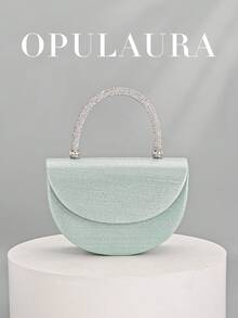 OpulAura 薄荷绿金属光泽不对称派对手拿包，闪亮水晶装饰磁扣手提包，优雅时尚，适合女士生日派对和迷人夜晚，理想的情人节礼物 - 薄荷綠 - 查看 1