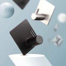 1pc/2pcs Wall Hook Set, Black/Silver Color Options, No Drilling Design, With Adhesive Pad, Suitable For Bathroom, Bedroom And Other Spaces - Home Organization Accessories