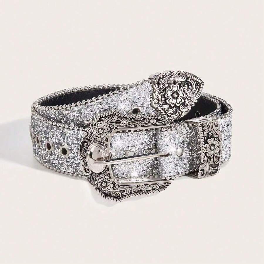 1pc Women's Y2k Style Western Chunky Waist Belt With Dopamine Star & Eye Decor, Perfect For Daily Wear Party Summer, School - 銀色 - 查看 1