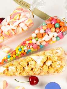 50/100pcs Cone-Shaped Candy Bags With 50pcs Twist Ties, Transparent Cone-Shaped Glassine Paper Candy Bags, Cone-Shaped Triangular Plastic Bags, Suitable For Holding Snacks, Popcorn, Candies, Plastic Cone-Shaped Candy Bags For Party Favors, Gift Packaging, Packaging Decoration And Storage. - Multicolor - View 5