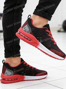 Zapatos deportivos con amortiguación de aire para hombres, zapatos de tenis para hombres, zapatos deportivos elegantes con bloques de color para hombres, zapatos para correr transpirables y antideslizantes para hombres, adecuados para fitness, deportes y viajes. - Rojo - Ver 4