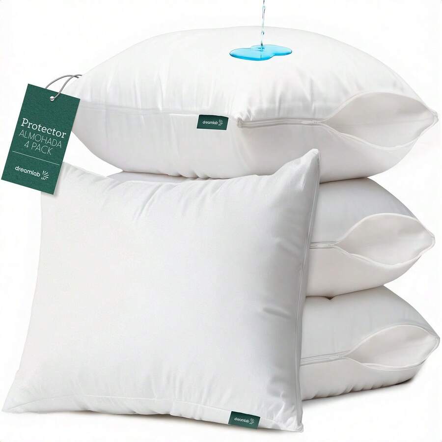 TendenciaProtectores De Almohada 4 Pack King Dreamlab Impermeables Con Cierre, De Tela Suave Y Delgada, Hipoalergénico, Anti Ácaros. Funda Cubre Almohada Contra Agua. 51 cm x 96 cm de calidad premium - 1 - Ver 1