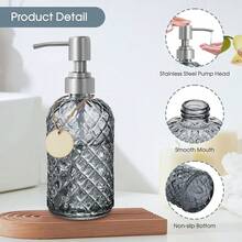 Gem-Patterned Glass Soap Dispenser With Rust Proof Stainless Steel Pump-13 Oz Liquid Hand Soap Dispenser For Kitchen & Bathroom,Great For Lotions, Essential Oil, Liquid Soaps-Gray - 寶石灰 - 查看 4
