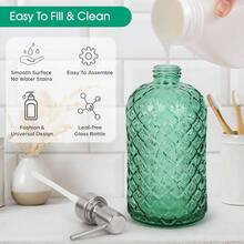 Gem-Patterned Glass Soap Dispenser With Rust Proof Stainless Steel Pump-13 Oz Liquid Hand Soap Dispenser For Kitchen & Bathroom,Great For Lotions, Essential Oil, Liquid Soaps-Green - Hijau permata - View 3