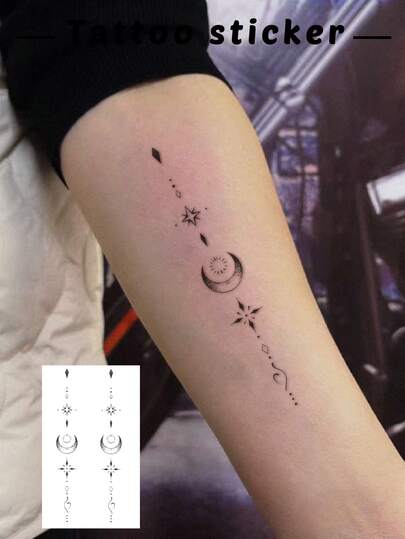 1pc Waterproof, Sweat-Resistant, Washable Starry Sky, Moon Phase, Striped Temporary Tattoo. Minimalist Cosmic Element Tattoo Sticker, Suitable For People, Waterproof And Long-Lasting Arm Tattoo