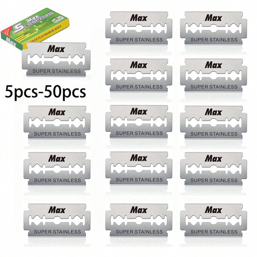 5-50片铂金特级双刃剃须刀片 - 男士安全剃须刀片 - 铂金不锈钢刀片，带来顺滑、精准、洁净的剃须体验 - 銀色 - 查看 1