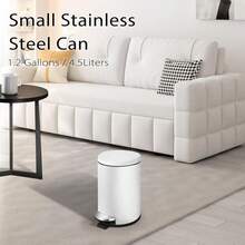 Small Trash Can With Lid Soft Close, 4.5 Liters / 1.2 Gallon Bathroom Garbage Can, Mini Step Trash Bin, Stainless Steel Wastebasket For Bathroom, Bedroom, Office (White),White - 白色 - 查看 7