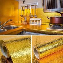 Gold Textured Self-Adhesive Wallpaper, Kitchen Self-Adhesive Aluminum Foil Wallpaper, Oil And Water Resistant, Removable, Suitable For Countertops, Cabinets And Drawers - Gold - View 5
