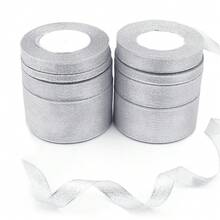 25 Yards/Roll Silver Glitter Polyester Ribbon, DIY Craft, Gifts, Apparel, Home Decor, Bows, Suitable For New Year, Birthday, Mother's Day, Valentine's Day, Graduation, Anniversary Party Decoration, Gift Boxes, Flowers, Baking, Wedding Favors - Silver - View 3