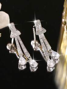 1对精致领结水滴吊坠耳环，优雅立方氧化锆时尚耳环，适合女性订婚、婚礼、生日派对等场合佩戴，铜质首饰 - 白色 - 查看 10