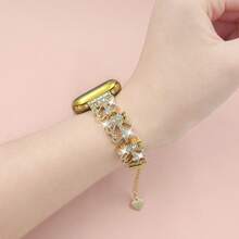 1pc Compatible With Apple Watch Band, Women's Fashion Bracelet Style Rhinestone Metal Shiny Band, Compatible With Apple Watch Series 10/9/8/7/SE/6/5/4, 38mm 40mm 41mm 42mm 44mm 45mm 46mm 49mm, Smartwatch Strap, Bangle Wristband, Suitable As New Year Gift For Women, Gift For Friends, Hollow Pattern Design Perfectly Fits The Wrist - Gold - View 5