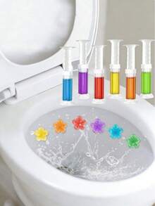 1 Set Toilet Flushing Gel Stamp Kit, Multi-Color & Fragrance Toilet Flower Cleaning Gel, Floral Shaped Fragrant Deodorizing Gel, 2-In-1 Toilet & Bathroom Cleaner And Air Freshener, Household Odor Eliminator - Blue - View 2