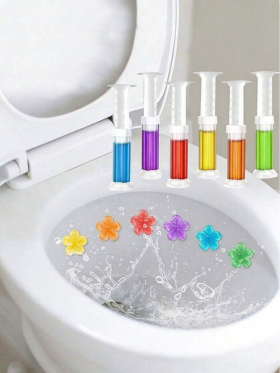 1 Set Toilet Flushing Gel Stamp Kit, Multi-Color & Fragrance Toilet Flower Cleaning Gel, Floral Shaped Fragrant Deodorizing Gel, 2-In-1 Toilet & Bathroom Cleaner And Air Freshener, Household Odor Eliminator