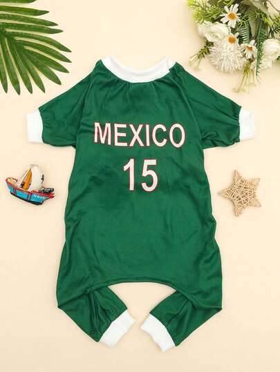 1件世界杯风格宠物球衣，绿色墨西哥15号犬/猫家居服