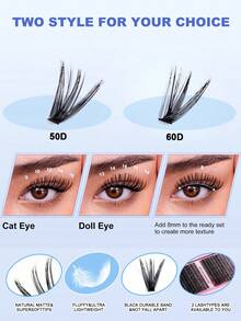 400pcs Eyelash Extensions, D Curl 9-16mm Mixed Length DIY Lash Extensions, 50pcs+60pcs Thick Mixed Set, Fluffy Segmented Lash Extensions, Natural Cluster Lash Extensions, Faux Mink Segmented Lash Extensions - D - View 6