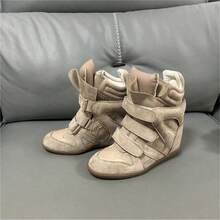 New 2026 Hidden Height-Increasing High-Top Women's Shoes, Color-Matching Flat Casual Sneakers. Designer High-Top Shoes For Women For All Seasons, Body-Hugging Casual Sports Shoes, Versatile White Shoes With A Thick Black Sole. 7 Cm Internal Heel Lift, Women's Ankle Boots, High-Top Models For Petite Sizes. - màu nâu - Xem 3