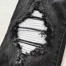 Vaqueros Masculinos Slim Tapered con Rotos y Parches, Denim Premium de Estilo High-Street, Acabado Envejecido y Comodidad Casual para el Día a Día - Gris - Ver 7