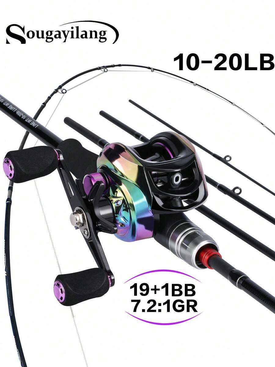 SOUGAYILANG 2.1米碳纤维钓竿，透气EVA手柄，高灵敏度竿尖 | 7.2:1齿轮比，铝合金线杯，陶瓷导环，左右手通用，淡水海水皆宜 - 彩色 - 查看 1