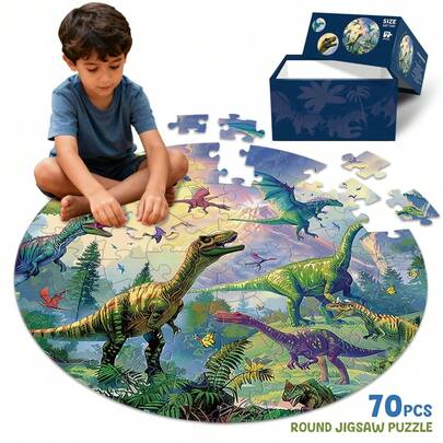 70 piezas Rompecabezas redondo del mundo de los dinosaurios, adecuado como regalo