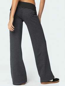 Women's Casual Trousers Y2K Low Waist Loose Fit Flare Pants for Daily Wear - Gris Oscuro - Ver 7