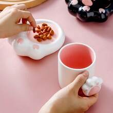1件套300毫升手工陶瓷咖啡杯碟，猫爪图案，适合下午茶、牛奶、拿铁或甜点——绝佳的礼品之选 - 彩色 - 查看 5