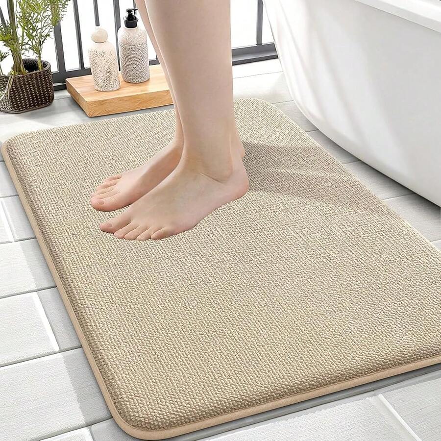OLANLY Thick Memory Foam Bath Mat Rug 24x16, Extra Soft Absorbent Bathroom Rug, Quick Dry Bath Mats, Non-Slip, Machine Washable Carpet For Bathroom, Tub And Shower, Home Decor Accessories, Beige - 淺褐色的 - 查看 1