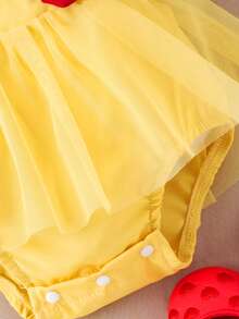 1pc Toddler Girls' Lovely Red, Blue & Yellow Patchwork Mesh Suspender Dress, Summer Holiday - Multicolor - View 5