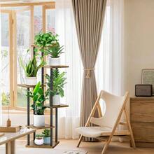 6 Tier Wood Tall Plant Stand Metal Rack Indoor, Multiple Flower Pot Holder Shelves Corner Rack, Planter Shelf Display Rack Storage Organizer Patio Living Room Balcony GardenWhite Oak - 6 Tingkat, Hitam - View 6