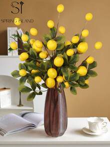 1/3支人造柠檬枝，PE材质，仿真植物，仿真花卉，桌面装饰，中心摆件，仿真绿植，房间装饰，书桌装饰，花园装饰，派对用品，学校宿舍办公室装饰，派对活动节日生日装饰，家居玄关酒店餐厅客厅卧室婚礼派对厨房花园装饰，情人节装饰，春夏装饰
