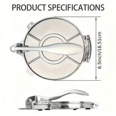 6.5 Inch Heavy Duty Aluminum Alloy Silver DIY Dough Press Mold, Tortilla Dough Press Mold, Roti Dough Press Mold, Mexican Tortilla Press, Burrito Maker