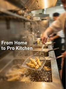 1个粗网撇油器，网眼密实，经久耐用。用于去除炸鸡、薯条和其他油炸食品中的油渍和油脂，也有助于控制油炸小吃的含油量。是厨房炸鸡和制作夜宵的必备工具。 - 彩色 - 查看 6