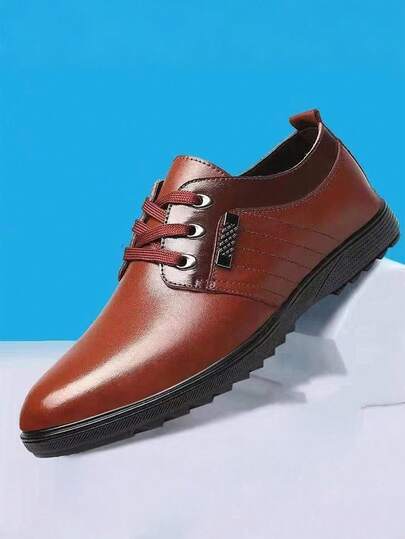 Un par de Liso Elegante Cuero PU Detalle de Cordones y Placa Metálica Zapatos de Hombre Para Trabajo y Reuniones Todo el año Tallas 39-44 con Suela Suave