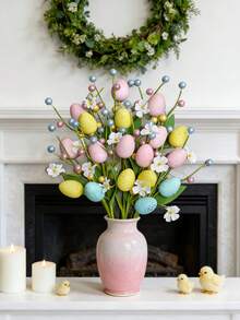 1/3 根人造复活节彩蛋树枝，饰以彩色浆果和人造雏菊，春日枝条，仿真复活节花茎，适用于家居装饰、桌面装饰、复活节装饰、餐桌摆件、复活节房间装饰、复活节场景布置、春季人造植物。复活节快乐！ - 彩色 - 查看 5
