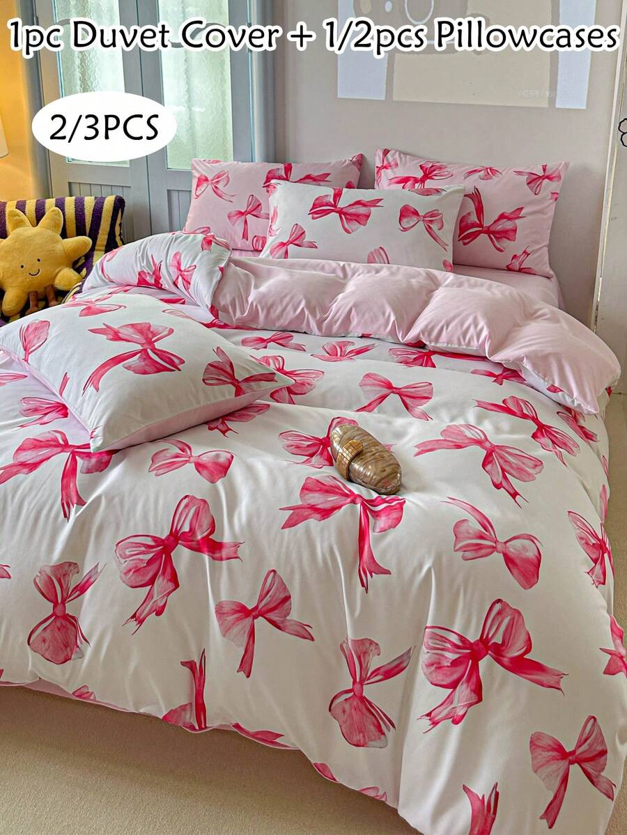 2/3pcs Digital Print Kids Bedding Set, Minimalist Modern Style Children Girls Duvet Cover Pillowcase Set, Suitable For All Seasons (1/2 Pillowcase + 1 Duvet Cover)