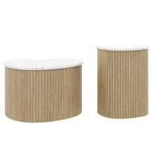 Table basse minimaliste moderne, aspect marbre, aspect bois, table d'appoint de style scandinave, table de salon multifonctionnelle - Blanc - Voir 9