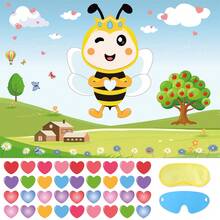 Valentines Day Games - Pin The Heart On The Bee With 36 Heart Stickers Valentines Day Games For Boys, Girls Ang Adults Classroom Party Pin Game With Reusable Heart Stickers - Multicolor - View 1